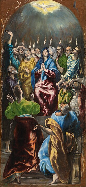 Representación artística de Pentecostés por El Greco