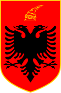 Escudo de Albania con fondo de gules