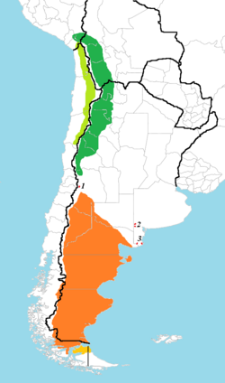 Mapa del rango geográfico del Rhea pennata pennata