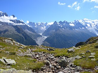 Base cristalina expuesta en el macizo del Mont Blanc