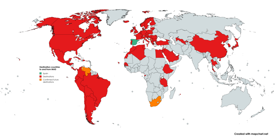 Mapa de destinos internacionales