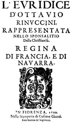 Portada del libreto original de Eurídice de 1600