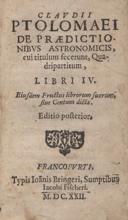 Portada de la edición histórica del Quadripartitum de 1622