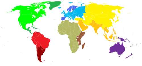 Mapa conceptual y territorial de diferentes regiones y subcontinentes del mundo