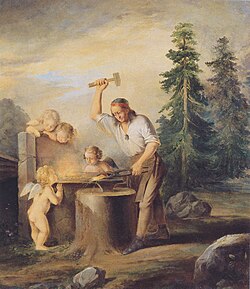 Ilmarinen Forja el Sampo, pintura del siglo XIX.