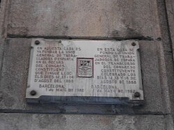 Placa en conmemoración de la fundación de UGT en Barcelona