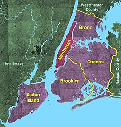 Plano de Nueva York con Manhattan resaltado