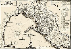 Mapa histórico del Golfo de Génova del siglo XVIII