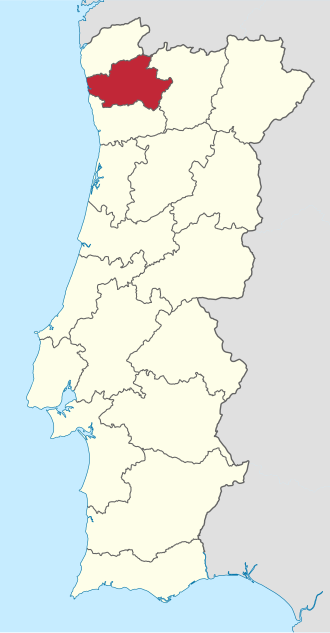Mapa de ubicación del distrito de Braga