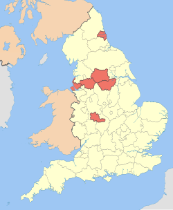 Mapa de los seis condados metropolitanos en Inglaterra