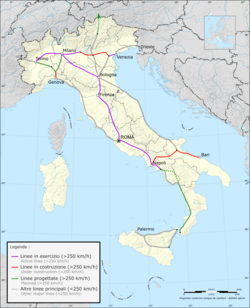 Esquema general de las líneas de alta velocidad y alta capacidad en territorio italiano