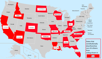Mapa de los estados que exigen la ciudadanía estadounidense por vía constitucional para votar