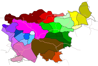 Mapa histórico de los dialectos del esloveno según Fran Ramovš de 1931