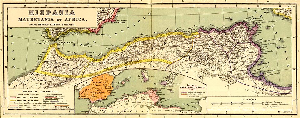 Mapa de las provincias romanas de Mauritania y Numidia