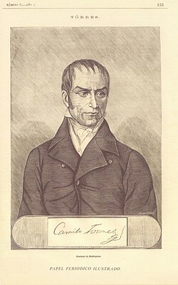 Retrato y firma de Camilo Torres publicado en Papel Periódico Ilustrado