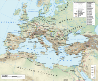 Mapa histórico que muestra la localización de los queruscos al noroeste de la actual Germania durante el Imperio romano en tiempos de Adriano.