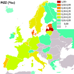 Distribución geográfica del gen PiZZ en Europa