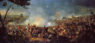 Ilustración histórica de la batalla de Waterloo por William Sadler.