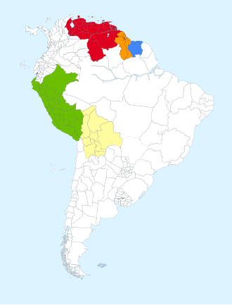 Mapa detallado de los Estados miembros y territorios de la Unasur