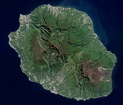 Mapa y escudo de la isla de Reunión