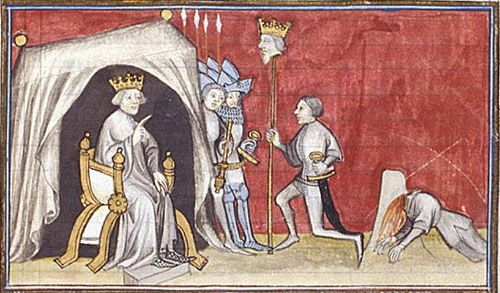 Ilustración del siglo XIV con la cabeza de Pedro I