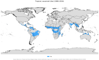 Mapa de localización del clima tropical de sabana Aw-As