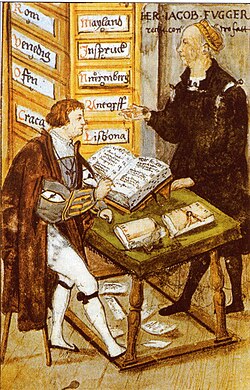 Oficina del banquero Jacobo Fúcar en una ilustración de 1527.