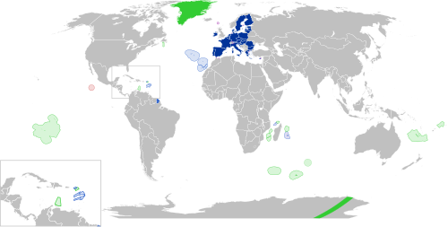Ubicación de la Unión Europea y de los territorios especiales