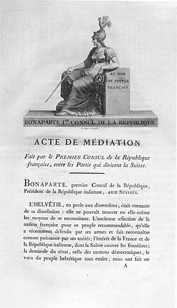 Documento histórico del Acta de Mediación de 1803