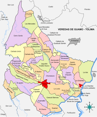 Distribución veredal en Guamo