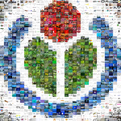 Mosaico de imágenes formando el logotipo de Wikimedia