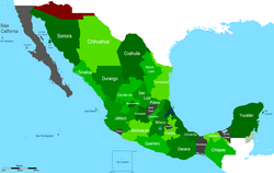 Mapa territorial de la República durante la administración centralizada provisional de Santa Anna.