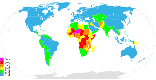 Mapa mundial de tasas de fertilidad
