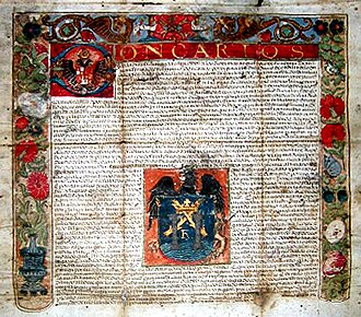 Documento histórico de la real cédula del escudo de armas de Trujillo