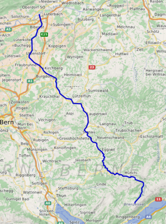Mapa de localización del río Emme en Suiza
