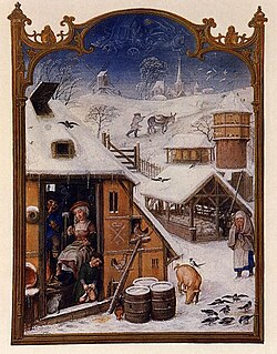 Página del mes de febrero en el Breviarium Grimani de estilo flamenco alrededor de 1510.