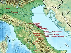 Mapa con la extensión de la Revuelta de los Bersaglieri en junio de 1920