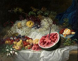 Bodegón pintado por Eugenio Lucas Velázquez en 1849, óleo sobre lienzo.