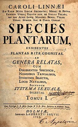 Portada de Species Plantarum