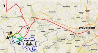 Podio o ciclistas en competencia de la Gante-Wevelgem 2024