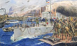 Pintura del desembarco de Alhucemas