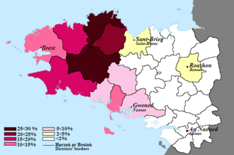 Distribución relativa de los hablantes de bretón