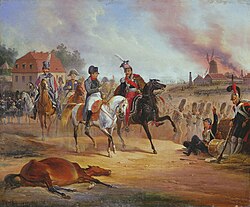 Napoleón y Poniatowski en Leipzig según la pintura de January Suchodolski