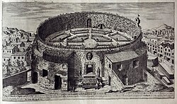 Grabado histórico del Mausoleo de Augusto en 1575 por Étienne Dúperac