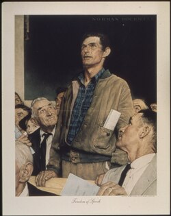 Pintura Freedom of Speech creada por Norman Rockwell en 1943.