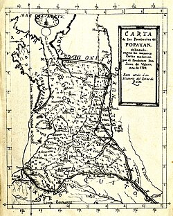 Carta geográfica de la provincia de Popayán