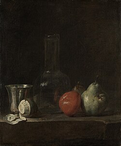 Naturaleza muerta con jarrón y frutas de Chardin