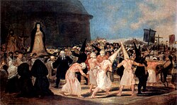Grabado histórico que muestra una procesión de disciplinantes
