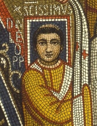 Mosaico histórico que representa al papa León III en el palacio de Letrán