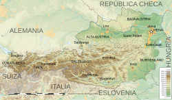 Mapa topográfico detallado de Austria y sus provincias
